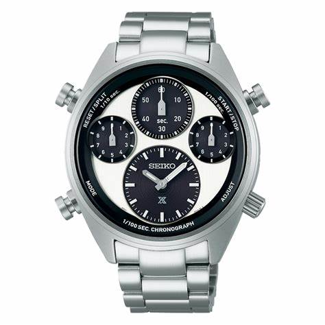 Seiko Prospex SFJ001P1 Reloj Cronógrafo Solar Hombre - Esfera Panda, Brazalete Acero Inoxidable