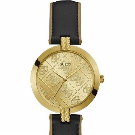 Guess G Luxe GW0027L1 – 35 mm Champagne Gold Dial, Black Leather Strap