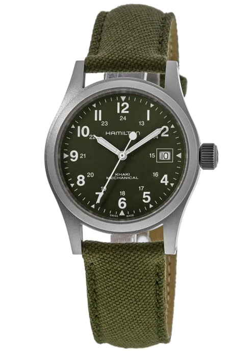 Hamilton Khaki Field Mechanical H69439363 - 38mm Stainless Steel, Green Dial, Green NATO Strap