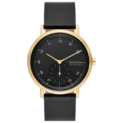 Skagen Denmark Kuppel Lille SKW6896 Men's Watch – 44mm Gold Case, Black Dial, Leather Strap