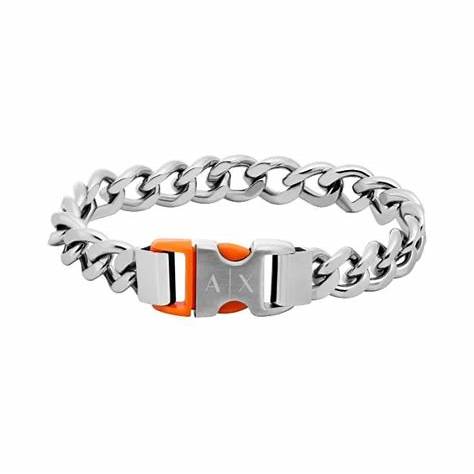 Armani Exchange AXG0153040 - Bracciale a catena a coda di volpe in argento da uomo con chiusura a scatto A|X