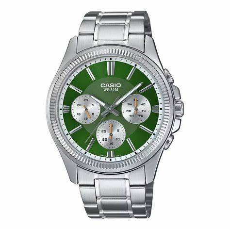 CASIO & VINTAGECasio MTP - 1375D - 3AVDF Men's Watch - Green Dial, Stainless Steel BraceletWATCHESEcecile
