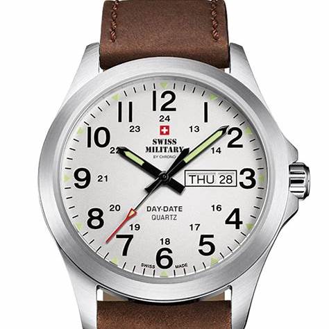 Swiss Military SMP36040.16 Quarzuhr für Herren - Edelstahlgehäuse, weißes Zifferblatt, braunes Lederarmband