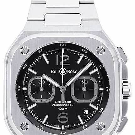 BELL & ROSSBell & Ross BR 05 Chrono Black Steel Men's Automatic Watch BR05C - BLC - ST/SST - Black Dial, Stainless Steel BraceletWATCHESEcecile