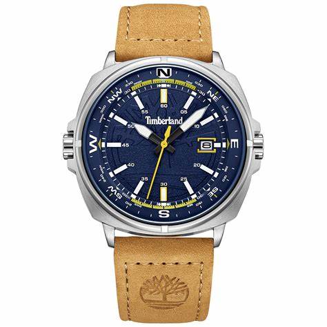 TIMBERLANDTimberland Williston TDWGB2230803 Men's 44mm Blue Dial Quartz Watch – Brown Leather StrapWATCHESEcecile