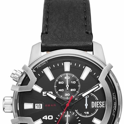 Diesel DZ4603 Griffed Chronograph Men's Watch - Black Dial, Black Leather Strap