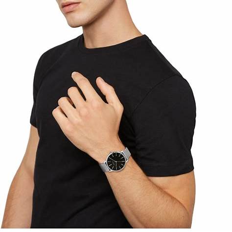 BREILBreil Avery EW0458 Men's Ultra - Thin Quartz Watch - 41mm Matte Black Dial, Stainless Steel Mesh BraceleWATCHESEcecile
