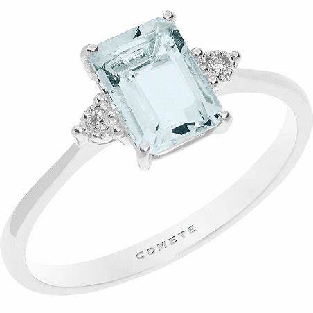COMETEComete ANQ306 Octagonal Aquamarine & Diamond 18 K White Gold Ring – 0.90 ctBIJOUXEcecile