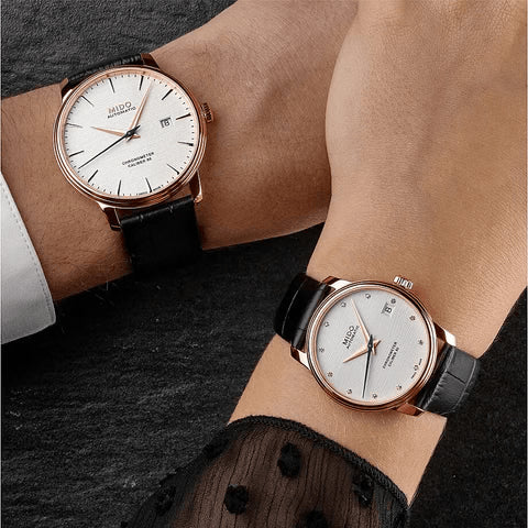 MIDOMido Baroncelli Chronometer M027.408.36.031.00 Men's Watch - 40mm, Silver Dial, PVD Rose Gold Stainless Steel Case with Leather StrapEYEWEAREcecile