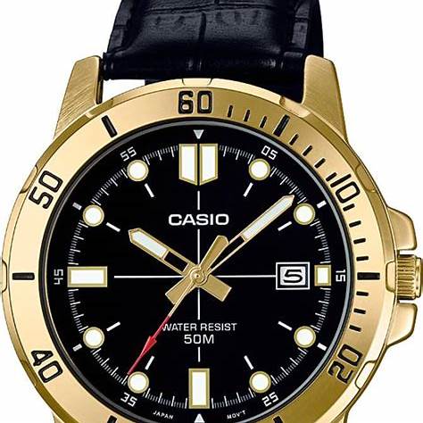 CASIO & VINTAGECasio MTP - VD01GL - 1EVUDF Men's Watch - Black Dial, Leather StrapWATCHESEcecile