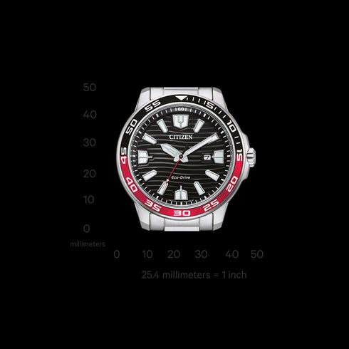 Citizen AW1527-86E Eco-Drive Men’s Watch – Black Dial, Red-Black Bezel