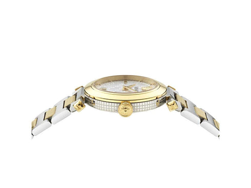 Versace Greek VE5B00325 Women’s Two-Tone Watch – Silver Dial, 35 mm