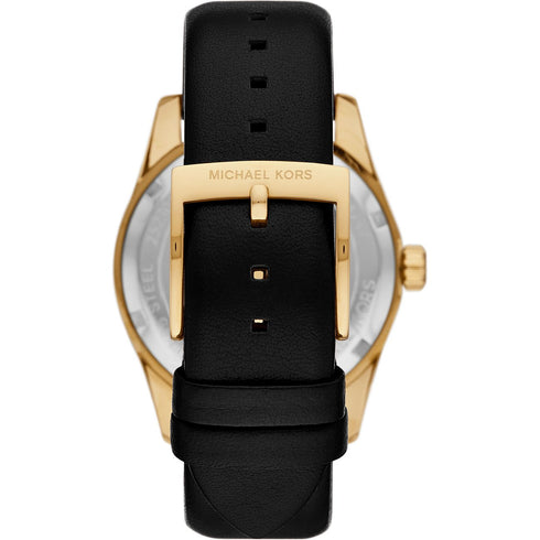 Michael Kors Lexington MK4748 Damenuhr - Goldfarbenes Gehäuse, schwarzes Lederarmband