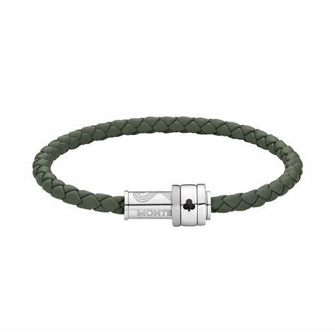 Montblanc Meisterstück 'Around the World in 80 Days' Ace of Club Bracelet - Green Woven Leather, Stainless Steel Closure