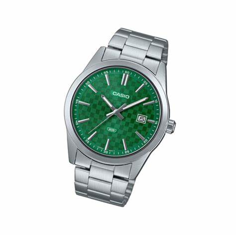 Casio MTP-VD03D-3A1UDF Herrenuhr - Grünes Zifferblatt, Edelstahlarmband