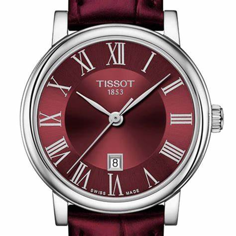 Tissot Carson Premium Lady Reloj de cuarzo - Esfera roja, correa de piel burdeos
