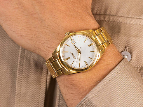 SEIKOSeiko SUR314P1 Men's Quartz Watch - White Dial, Gold - Tone Stainless Steel BraceletWATCHESEcecile
