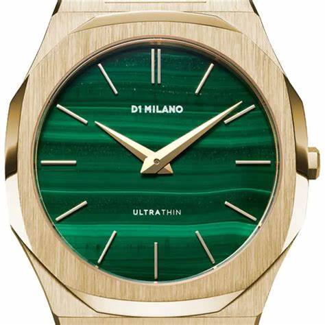 D1 Milano Ultra Thin D1-UTBJ30 Herrenuhr - Gold, Edelstahl, Malachitgrünes Zifferblatt