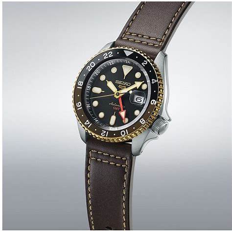SEIKOSeiko 5 Sports SSK036K1 Automatic GMT Men's Watch - Black Dial, Brown Leather StrapWATCHESEcecile