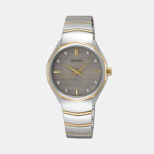 Seiko SUR616P1 Women’s Two‑Tone Quartz Watch – Grey Dial with Diamonds, 30 mm