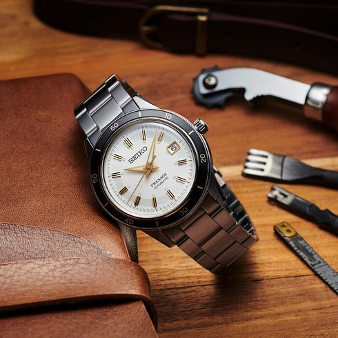 Seiko Presage SRPG03J1 Reloj automático para hombre - Serie Style 60's, esfera marfil, brazalete acero