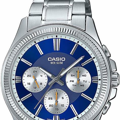 CASIO & VINTAGECasio MTP - 1375PD - 2A1VEF Men's Analog Watch – Blue Dial, Stainless Steel Band, Day - Date DisplayWATCHESEcecile