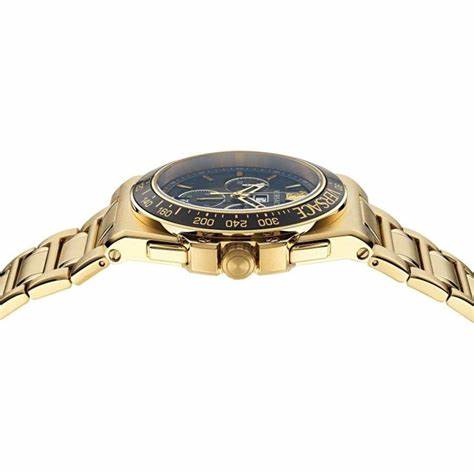 Versace Greca Extreme Chrono VE7H00623 Men's Watch - Gold-Tone Stainless Steel, Black Dial, 45mm