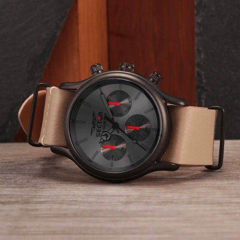 SECTORSector 660 R3251517006 Men's Multifunction Watch - 43mm Gunmetal Dial, Beige Leather StrapWATCHESEcecile