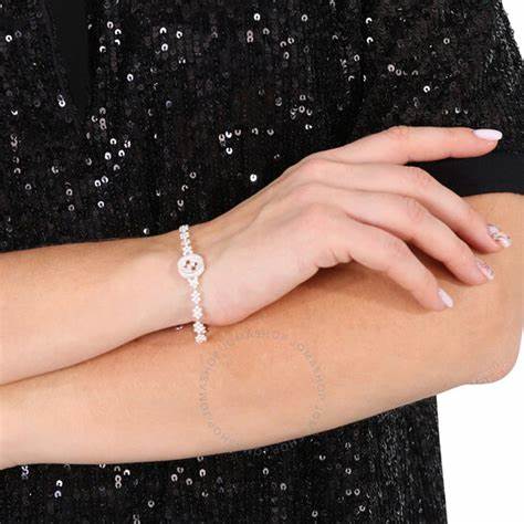 Gucci Pulsera Entrelazada G Plata de Ley con Motivos Florales - Longitud Ajustable
