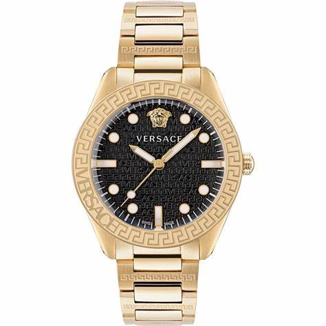 Versace Greca Dome VE2T00522 Herrenuhr - Goldfarbener Edelstahl, schwarzes Zifferblatt, 42 mm