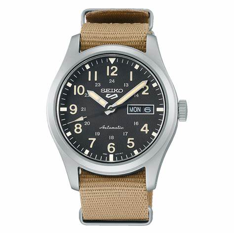 SEIKOSeiko 5 Sports SRPG35K1 Automatic Men's Watch - Black Dial, Khaki Nylon StrapWATCHESEcecile