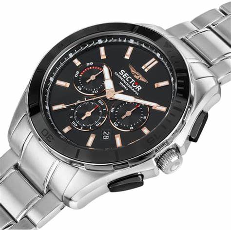 Sector 790 Chronograph Herrenuhr R3273636001 - Schwarzes Zifferblatt, Gehäuse und Armband aus Edelstahl