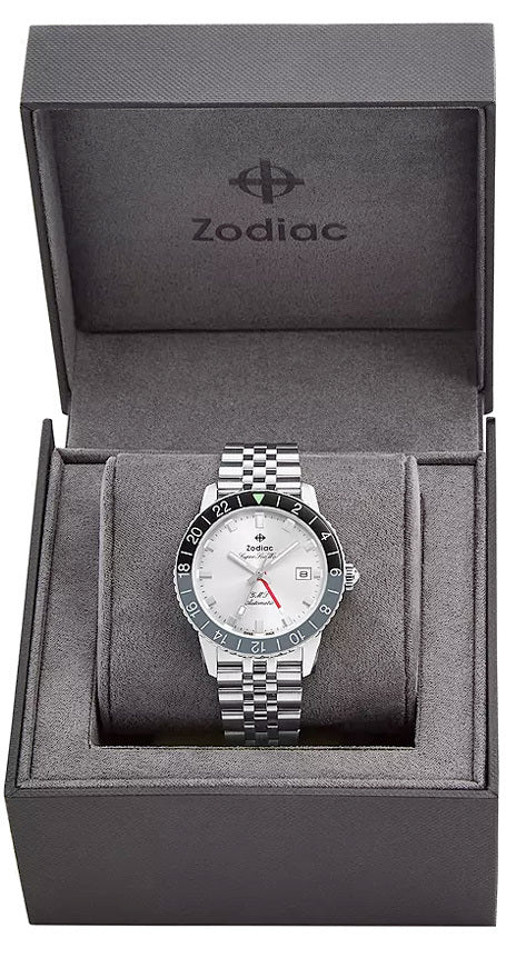 ZODIACZodiac Super Sea Wolf GMT ZO9415 Men's Automatic Watch - Silver Sunray Dial, Stainless Steel BraceletWATCHESEcecile