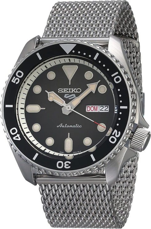 Seiko 5 Sports SRPD73K1 Herren-Automatikuhr - Schwarzes Zifferblatt, Edelstahl-Mesh-Armband