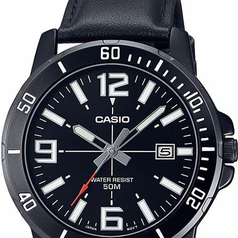 CASIO & VINTAGECasio MTP - VD01BL - 1BVUDF Men's Watch - Black Dial, Leather StrapWATCHESEcecile