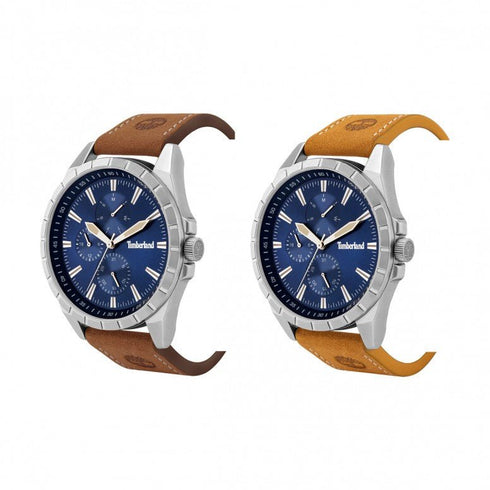 TIMBERLANDimberland Boxbourough Men's Watch TBL15909JYS03AS – Silver - Tone Case, Blue Dial, Interchangeable Brown and Beige Leather StrapsWATCHESEcecile