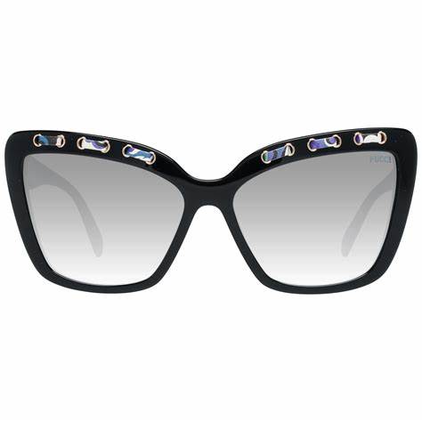 Emilio Pucci EP0101 5901W Women's Cat-Eye Sunglasses – Shiny Black Frame, Gradient Smoke Lenses, Ø 59mm