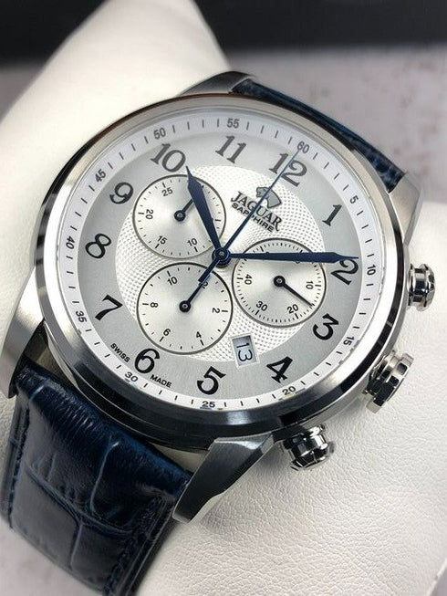 JAGUARJaguar J968/4 Men's Acamar Chronograph Watch - Stainless Steel Case, Blue Leather StrapWATCHESEcecile