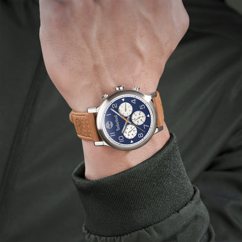 TIMBERLANDTimberland Pancher TDWGF0028904 Men's 46mm Blue Dial Quartz Watch – Brown Leather StrapWATCHESEcecile