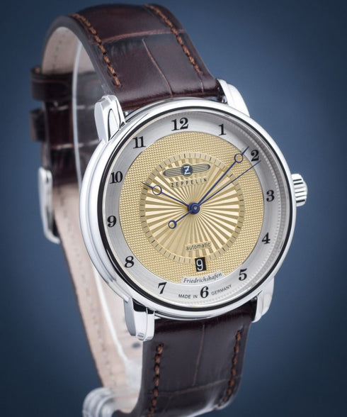 Zeppelin Friedrichshafen Reloj Automático 8556-5 Hombre - Esfera dorada, correa de piel marrón