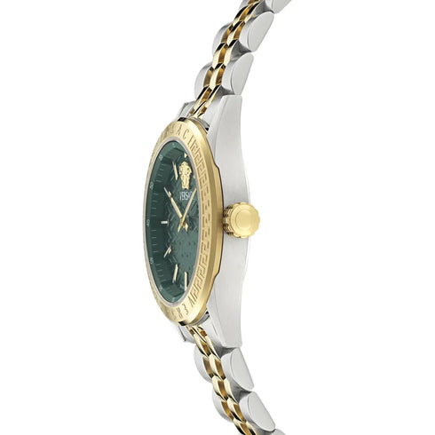 Versace VE8I00424 V-Code Lady – Green Dial, Two-Tone Stainless Bracelet