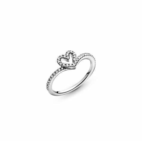 Pandora Sparkling Wishbone Heart Ring - Plata de ley con circonita cúbica, Tamaño 50