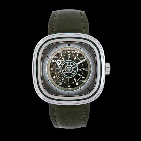 SEVENFRIDAY T1/06 “Green T” – 45 mm Steel Cushion Case, Gradient Green Dial