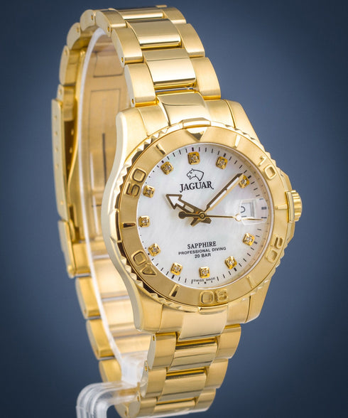 JAGUARJaguar J898/1 Women's Executive Diver Watch - Gold - Tone Stainless Steel, Mother - of - Pearl DialWATCHESEcecile
