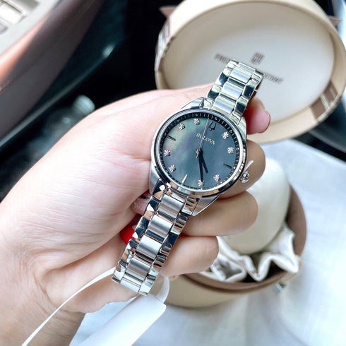 BULOVABulova Sutton 96P198 Women's Watch - Black Mother - of - Pearl Dial, Stainless Steel BraceletWATCHESEcecile