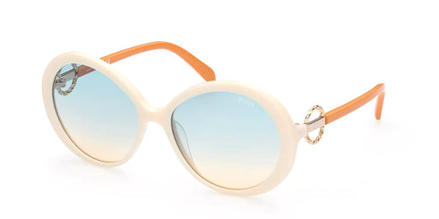 Emilio Pucci EP0164 5825P Lunettes de soleil rondes pour femme - monture en acétate blanc, verres dégradés multicolores, Ø 58mm