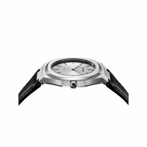 Reloj de mujer D1 Milano Ultra Thin Leather Pearl D1-UTLL13 - Acero inoxidable plateado, esfera blanca, correa de piel negra, 34mm