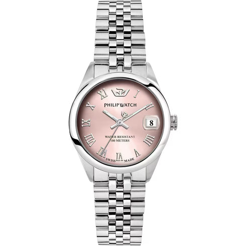 Philip Watch Caribe R8253597622 Damenuhr - Rosa Zifferblatt, Stahlarmband