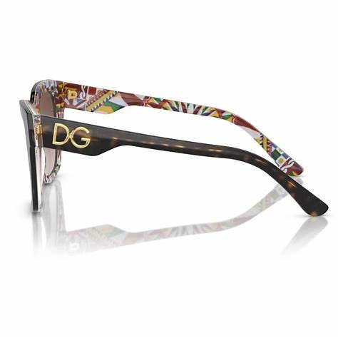 Dolce & Gabbana DG4384 3217/73 53 Women's Square Sunglasses - Havana on White Barrow Frame, Brown Gradient Lenses