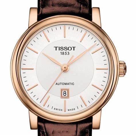 TISSOTTissot Carson Premium Automatic Lady Women's Watch - Silver Dial, Rose Gold PVD Case, Brown Leather StrapWATCHESEcecile